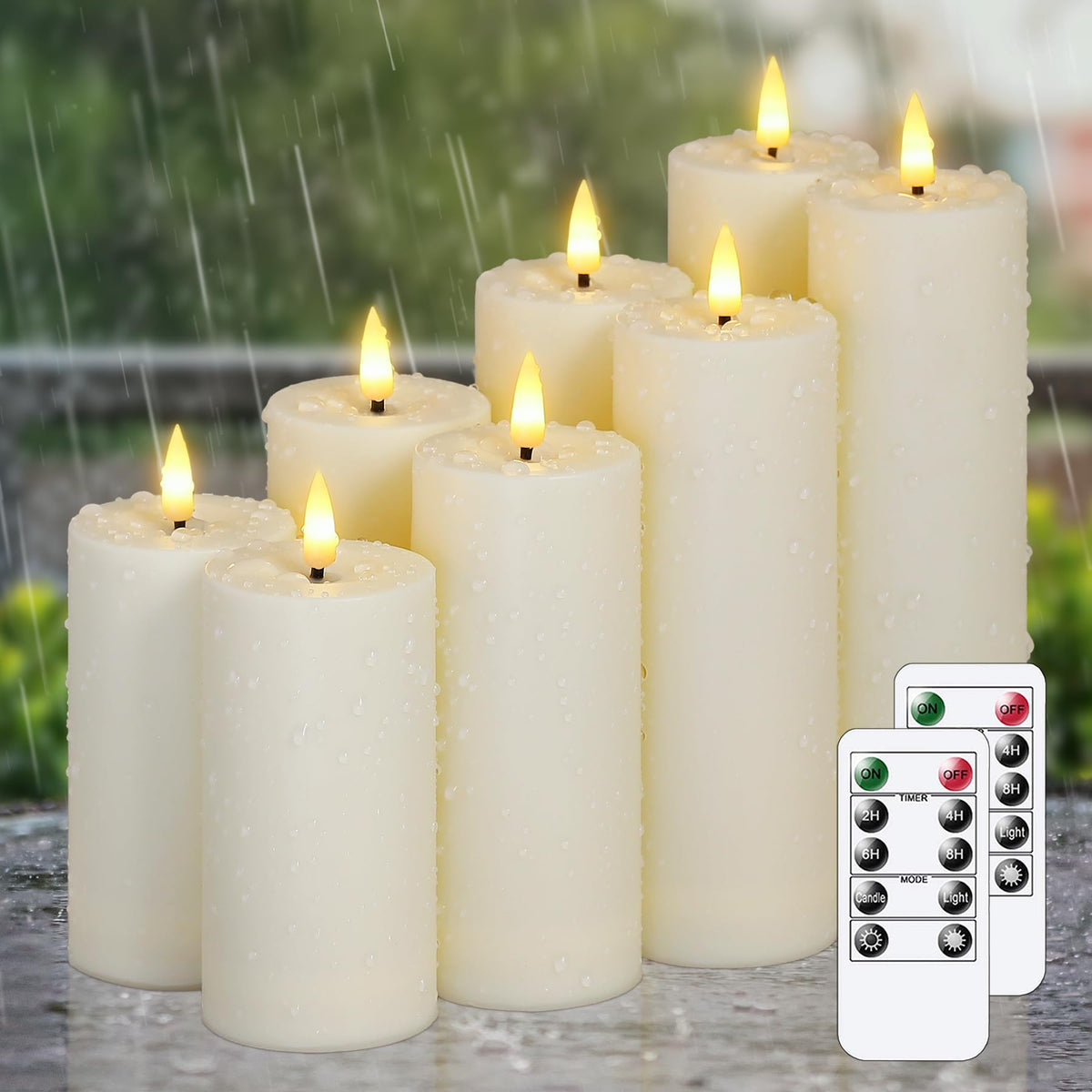 Zevanor Flameless Waterproof Outdoor Pillar Candles — 8-Pack LED with Remote & Timer