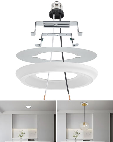 Luvkczc Recessed Can Light Conversion Kit for 5" and 6" Ceiling Fixtures - Pendant/Hanging Light Upgrade, Includes E26 Socket, Mounting Bracket, Round Ceiling Plate（White）