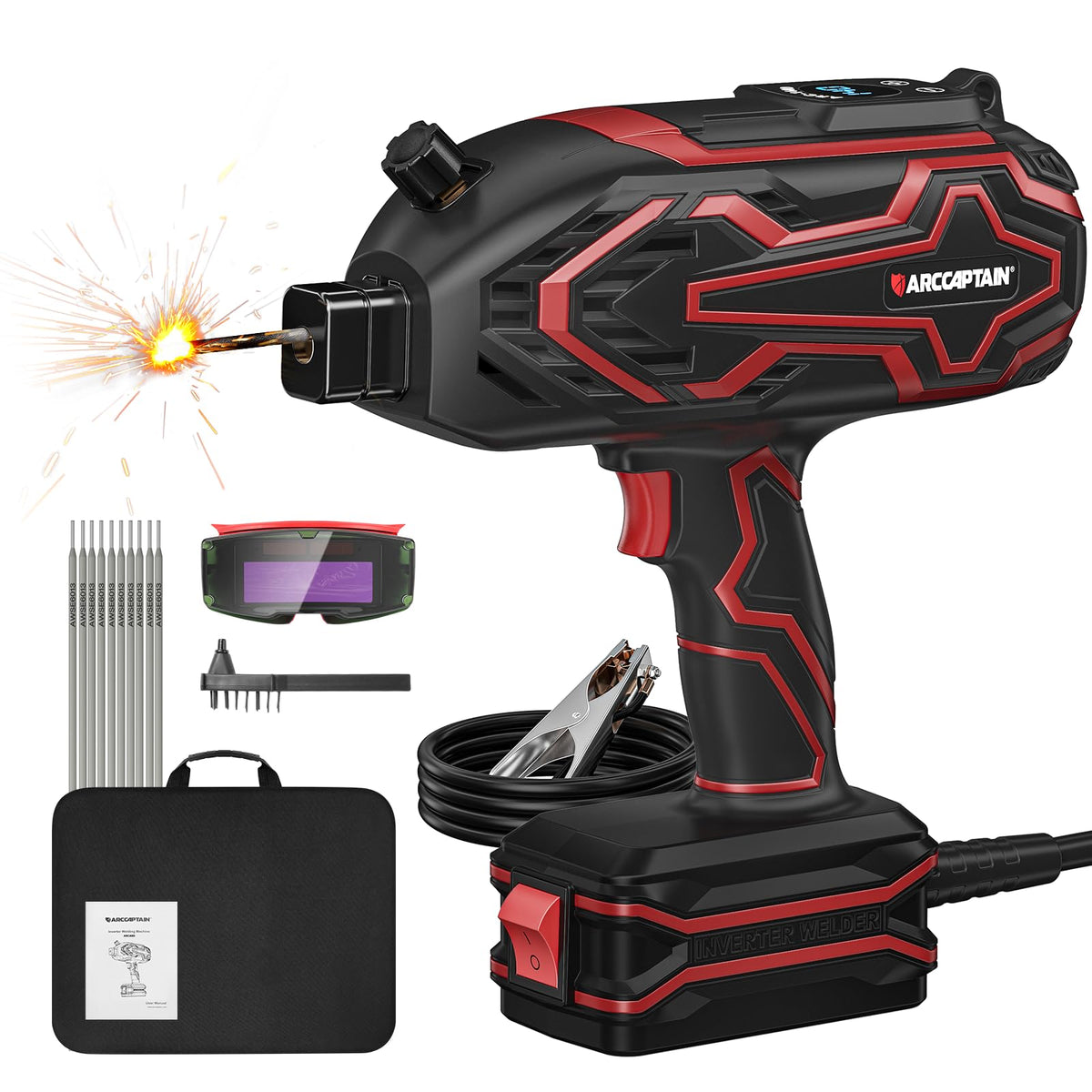 ARCCAPTAIN 140A Handheld Welder – Portable 110V ARC Welder with LED Display, Hot Start, Arc Force, Anti-Stick, Auto-Darkening Goggles