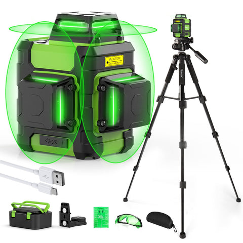 Huepar 360° Laser Level Kit with Tall Tripod — Self-Leveling, Rechargeable, Outdoor Pulse Mode