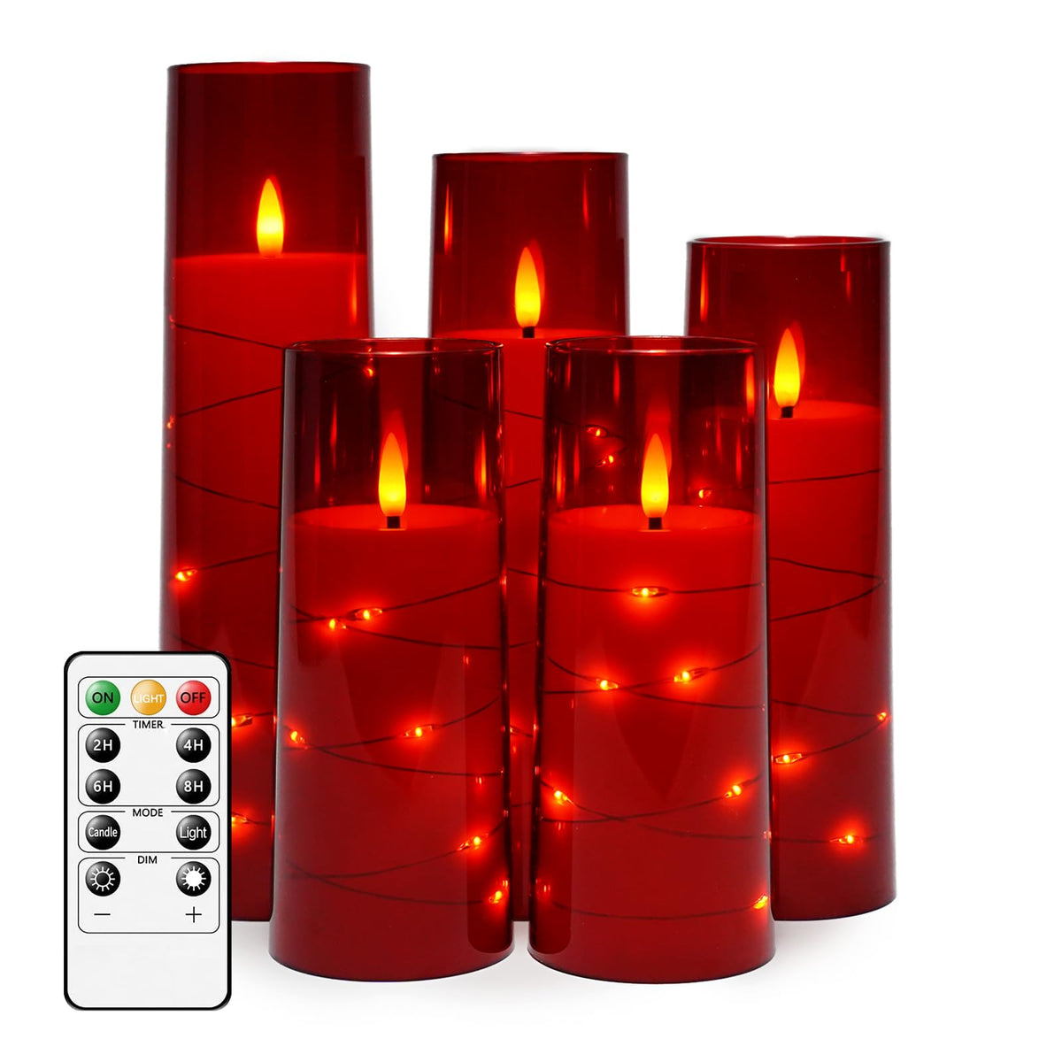 Kakoya Flameless LED Candles with Timer – 5-Piece Red Set