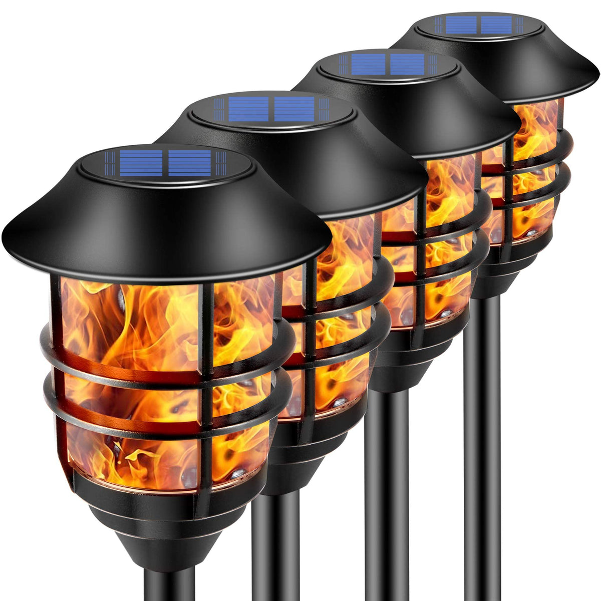 ZOOHAR Solar Outdoor Lights - Extra-Tall Flickering Flame Torches (4-Pack)