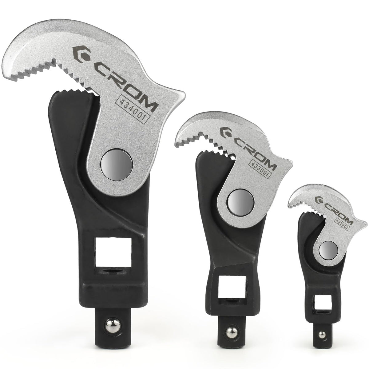 CROM Adjustable Crowfoot Wrench Set – Spring Loaded, 3-Piece (1/4, 3/8, 1/2)
