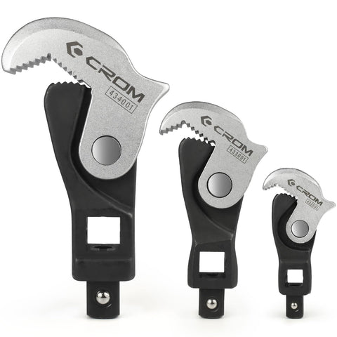 CROM Adjustable Crowfoot Wrench Set – Spring Loaded, 3-Piece (1/4, 3/8, 1/2)