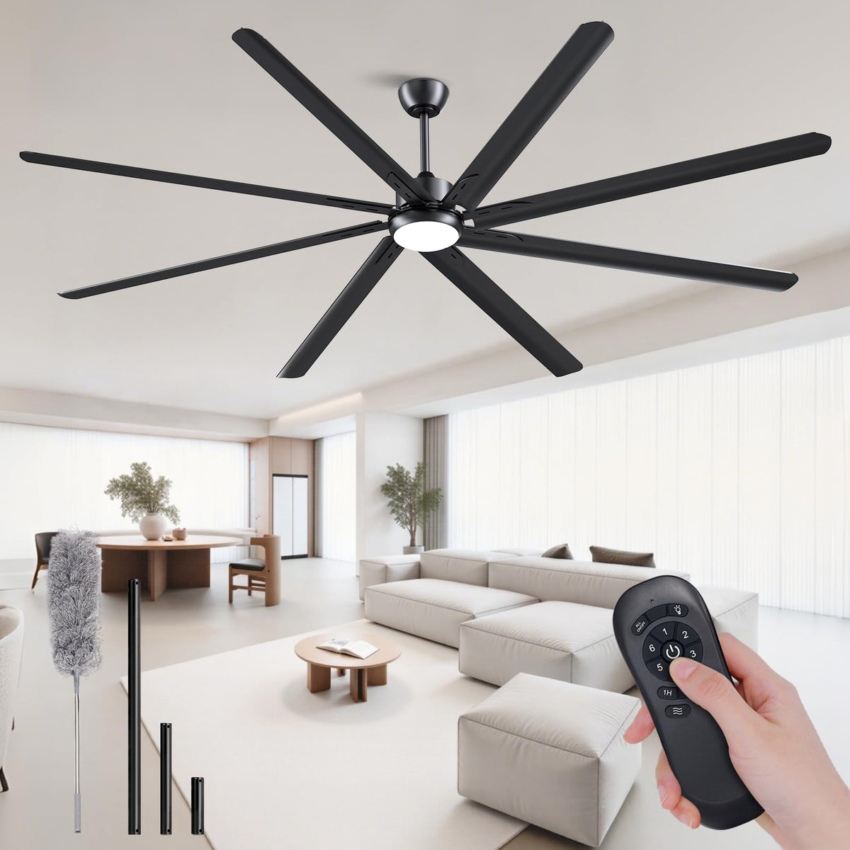 Iceilfan 96-Inch Industrial Ceiling Fan with Lights – 3CCT LED, DC Motor, 1-6 Speeds, Indoor/Outdoor