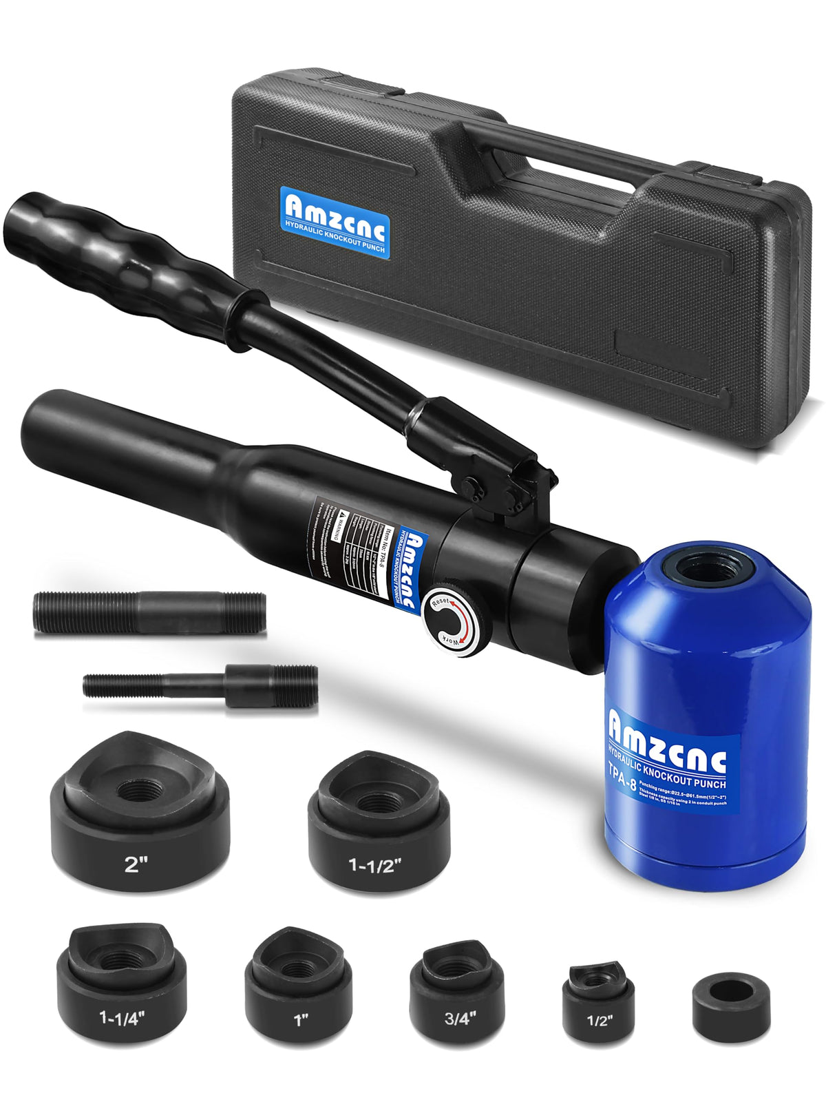 AMZCNC Hydraulic Knockout Hole Punch Driver Kit – 8 Ton, 1/2-inch to 2-inch Conduit Hole Cutter Set