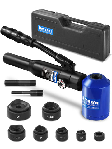 AMZCNC Hydraulic Knockout Hole Punch Driver Kit – 8 Ton, 1/2-inch to 2-inch Conduit Hole Cutter Set