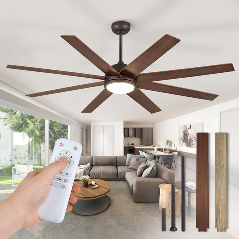 Fanbulous 65-inch ceiling fan with reversible walnut and light-wood blades for versatile styling