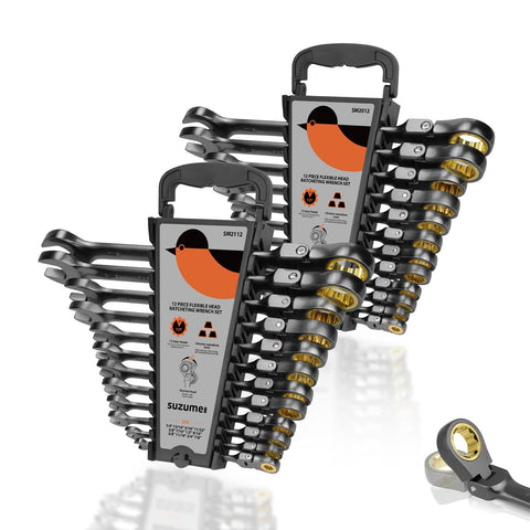 SUZUME 24-Piece Metric & SAE Flex-Head Ratcheting Wrench Set | 72-Tooth Cr-V Steel