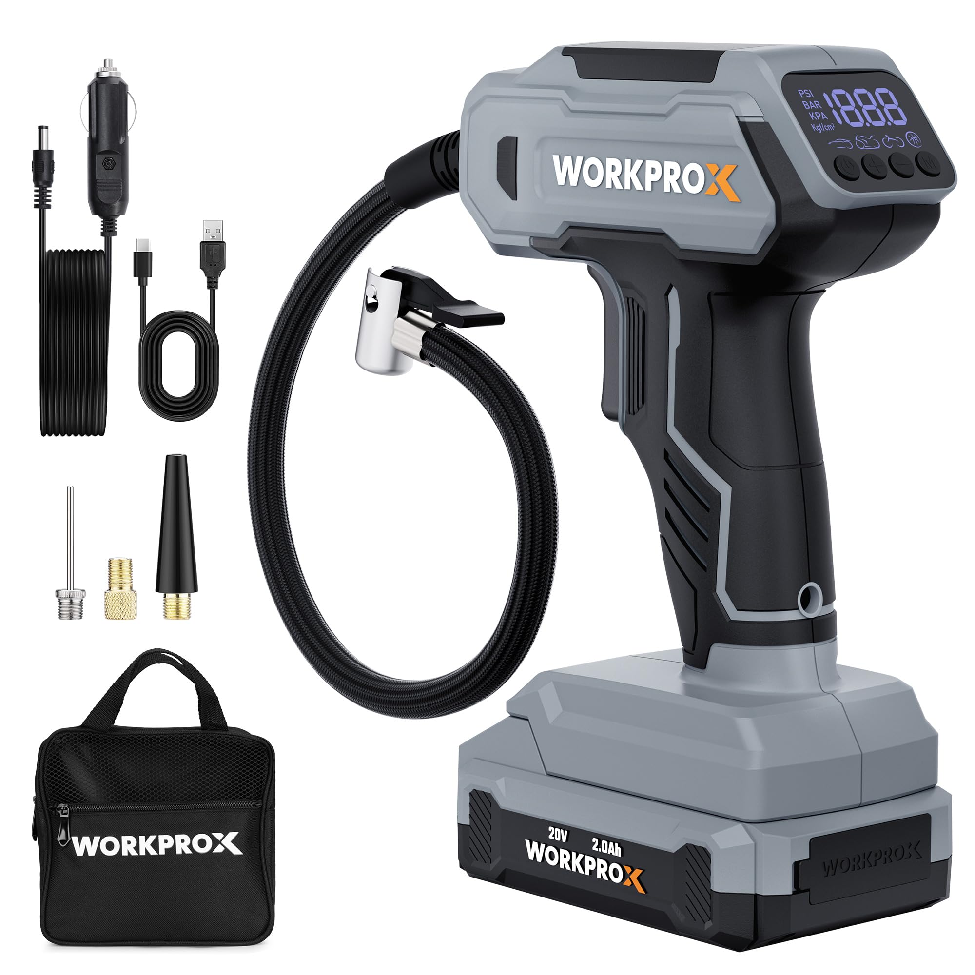 WORKPROX Tire Inflator Portable Air Compressor, 150 PSI Cordless Car T ...