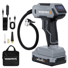 WORKPROX Tire Inflator Portable Air Compressor, 150 PSI Cordless Car Tire Pump with Digital Pressure Gauge, Fast Inflation, Rechargeable Battery & 12V DC Power, for Cars, Motorcycles, Bikes, Balls