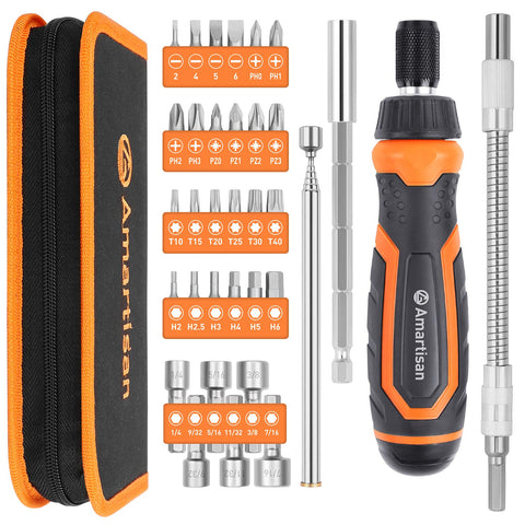 Amartisan 18-in-1 Screwdriver Set (Orange, 34-Piece Multi-bit Screwdriver Set)