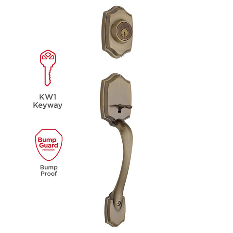 Kwikset Belleview Front Door Lock Set with SmartKey Security – Antique Brass