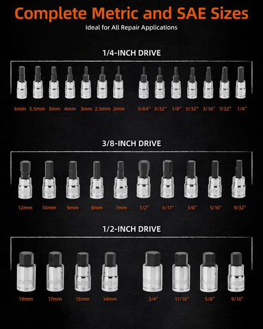 JU JIAN TEC 32-Piece Master HEX Bit Socket Set – S2 & CR-V, SAE & Metric, Molded Case