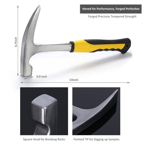 ARTKUNST 17PCS Geology Rock Hammer Kit – 32oz Hammer & 3 Chisels for Field Prospecting