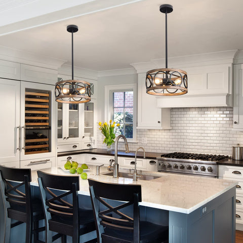Galtlap Semi Flush Mount Ceiling Light, 3-Lights Modern Farmhouse Ceiling Lighting Fixture, Vintage Close to Ceiling Light for Kitchen Hallway Foyer Bedroom Black and Wood Grain Finish