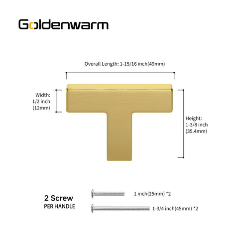 Goldenwarm 10 Pack Brushed Brass Cabinet Knobs LSJ12GD – Single Hole, 2in Gold Kitchen Drawer Pulls