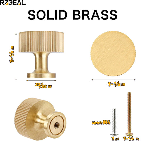 RZDEAL 4-Pack Brushed Brass Cabinet Knobs – 1-1/8