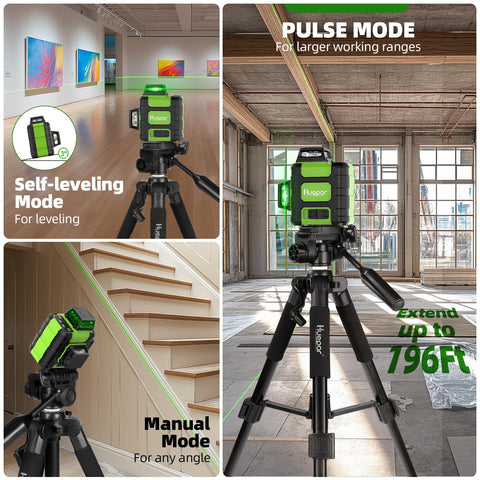 Huepar 360° Laser Level Kit with Tall Tripod — Self-Leveling, Rechargeable, Outdoor Pulse Mode