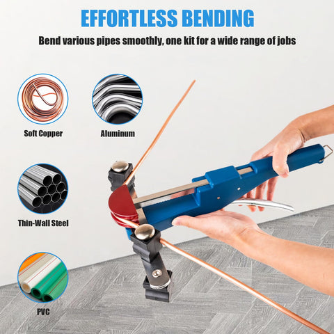 Beaiguna 15PCS Copper Pipe Bender Tool, Tubing Bender Hvac Tools Set for 1/4"-7/8" O.D. Pipes, 90° Forward/Reverse Pipe Tube Bender with 7 Heads, Upgraded Copper Benders Tool for Hvac Air Condition
