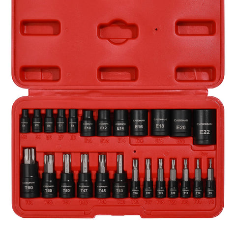 CASOMAN 25-Piece Torx Bit Socket Set with External Sockets and E-Torx (T8-T60, E4-E22)