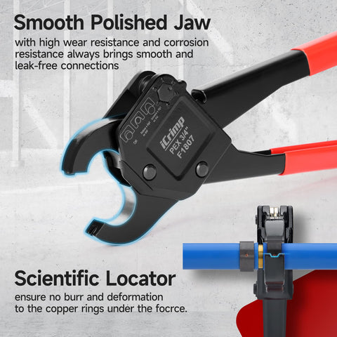 IWISS iCrimp Angle Head F1807 PEX Crimp Tool — 1/2 & 3/4 Inch with Cutter