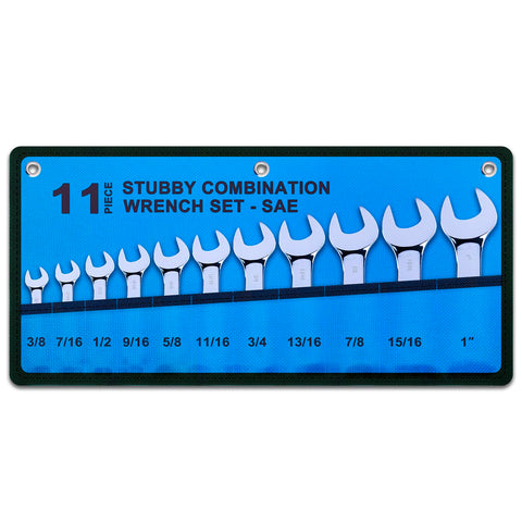 EFFICERE Premium Stubby Wrench Set, 11-Piece SAE, 3/8-1-Inch, Cr-V Steel, Mirror Polished Finish