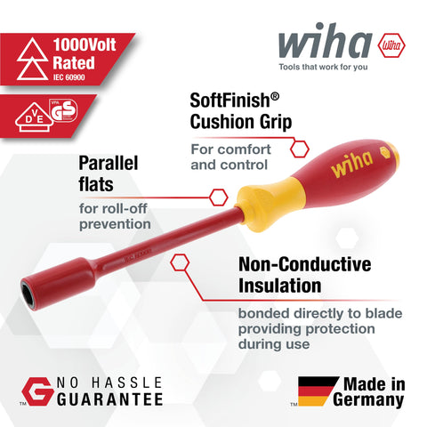 Wiha 32292 Insulated Nut Driver Set, Inch, 1000 Volt, 5 Piece