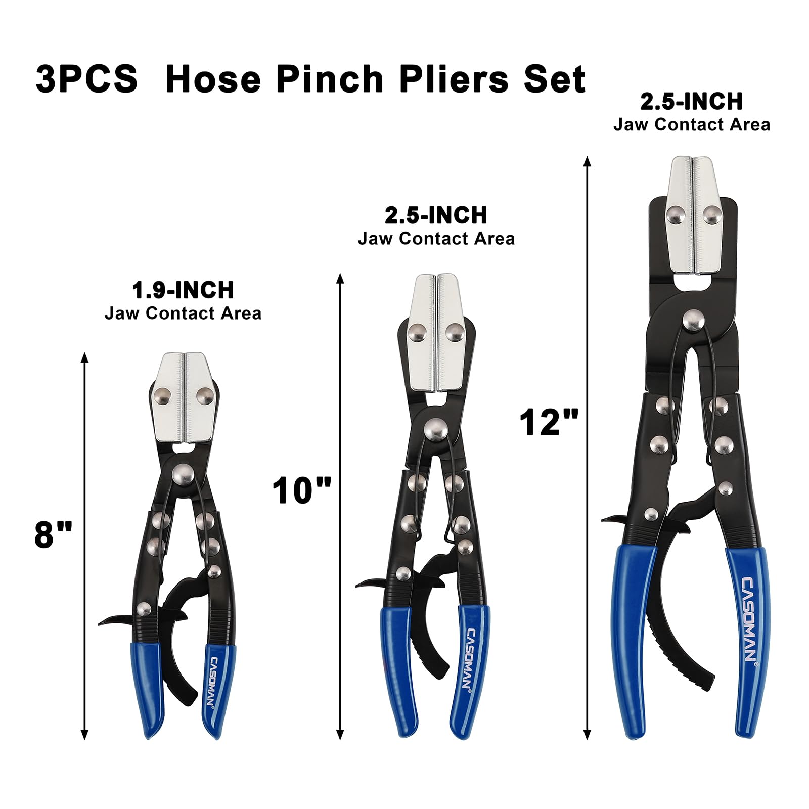 Casoman 10-inch hose pinch pliers close-up for radiator hose clamp-off
