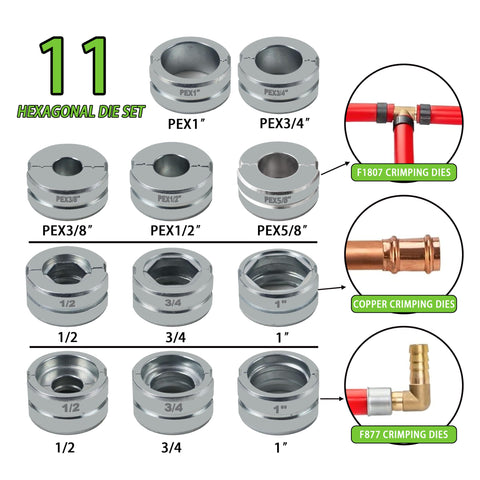 AMZCNC Pipe Press Tool with 1/2, 3/4, 1 Inch Dies – Copper & PEX Crimping Kit