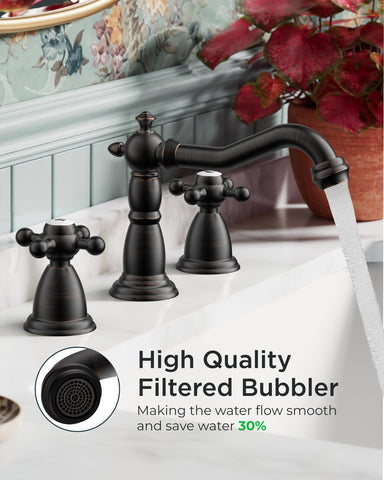 FORIOUS Vintage 3-Hole Faucet – Oil Rubbed Bronze, 8-Inch Widespread, 2-Handle Bathroom Vanity Faucet