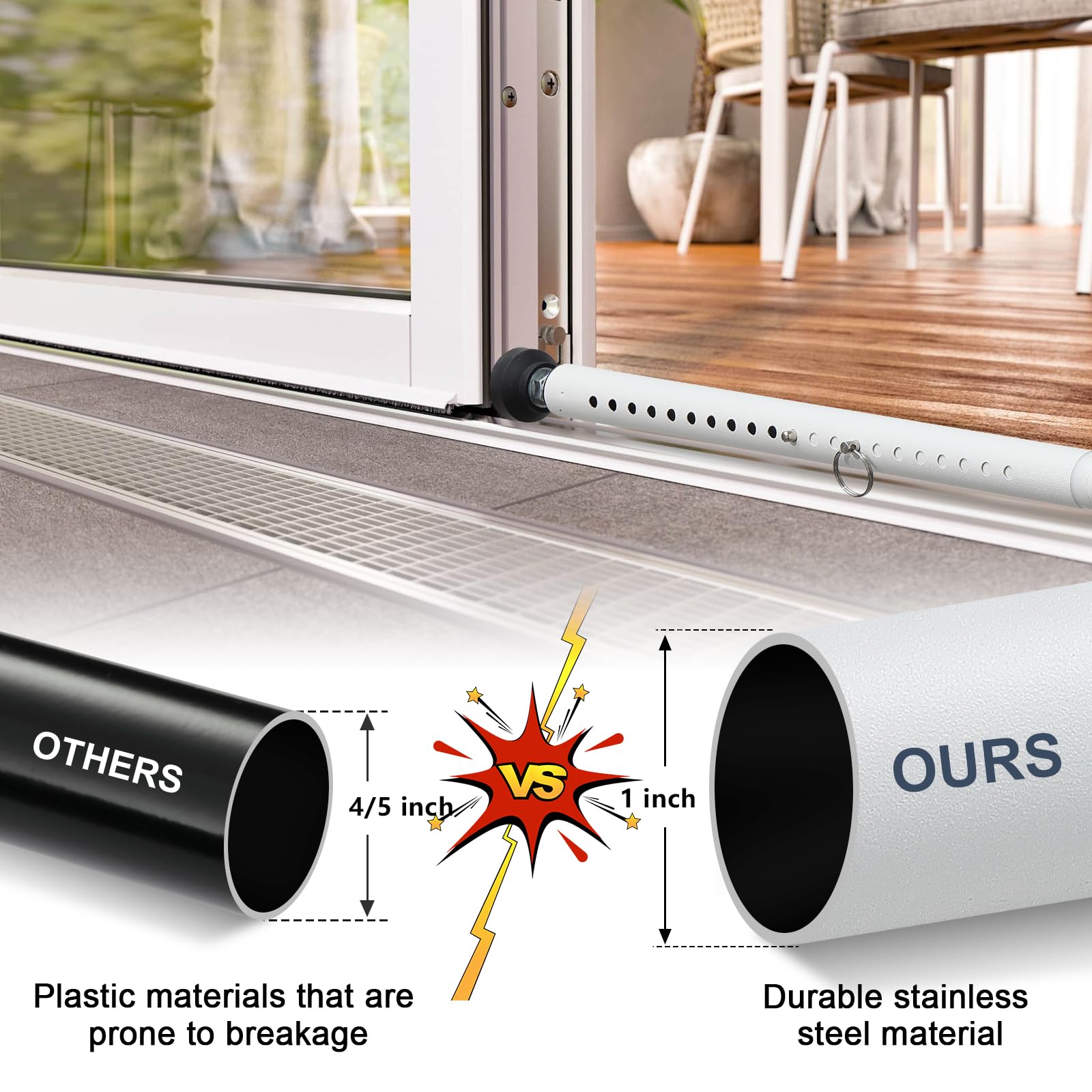 Laider Heros security bar installed inside a sliding door for bedroom privacy