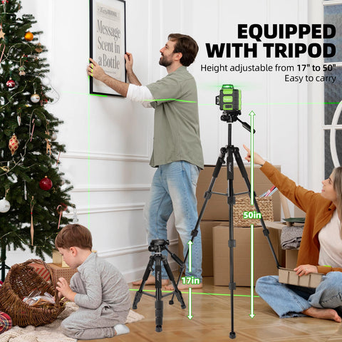 Huepar 360° Laser Level Kit with Tall Tripod — Self-Leveling, Rechargeable, Outdoor Pulse Mode