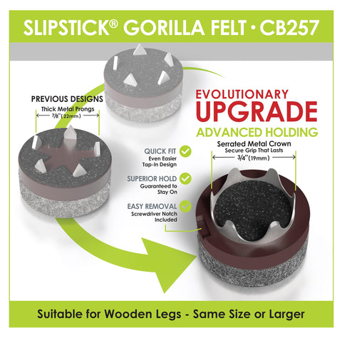 Slipstick GorillaFelt 1-Inch Round Chair Leg Floor Protectors (Tap-On Felt Glides) – Set of 16