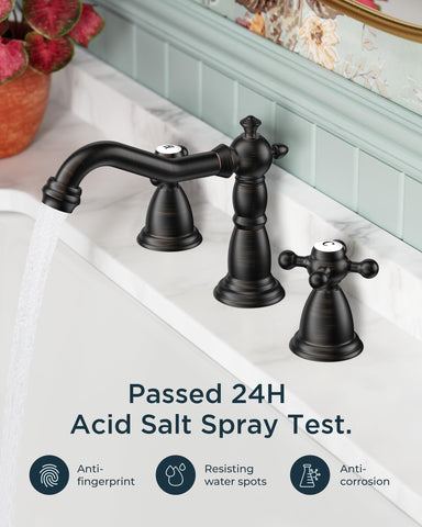 FORIOUS Vintage 3-Hole Faucet – Oil Rubbed Bronze, 8-Inch Widespread, 2-Handle Bathroom Vanity Faucet