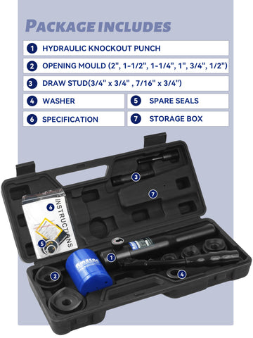 AMZCNC Hydraulic Knockout Hole Punch Driver Kit – 8 Ton, 1/2-inch to 2-inch Conduit Hole Cutter Set