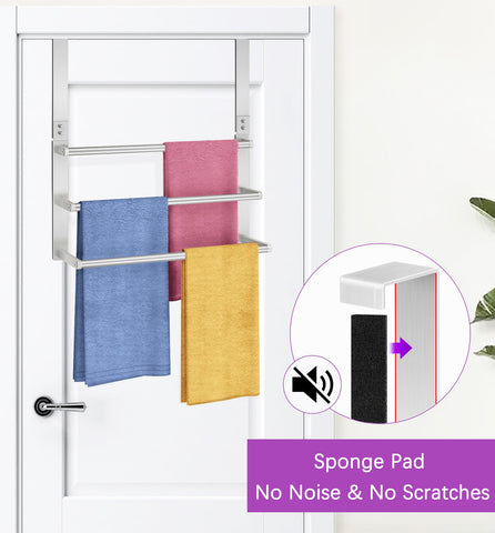 VOTZAAQ 16-Inch Over The Door Towel Rack — Stainless Steel, 3-Tier, Brushed Nickel