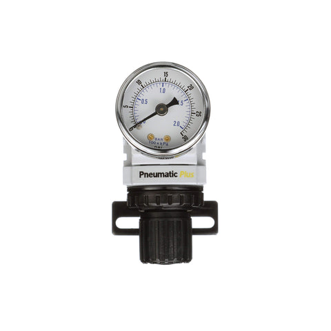 PneumaticPlus PPR2-N02BG-2 Miniature Air Pressure Regulator 1/4in NPT – Gauge, Bracket, 3-30 PSI