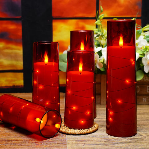 Kakoya Flameless LED Candles with Timer – 5-Piece Red Set