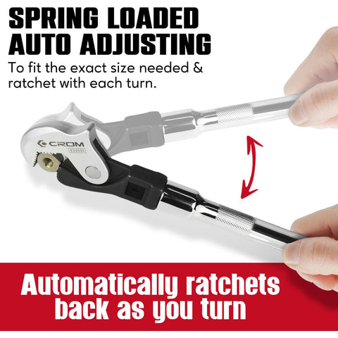 CROM Adjustable Crowfoot Wrench Set – Spring Loaded, 3-Piece (1/4, 3/8, 1/2)