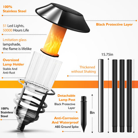 ZOOHAR Solar Outdoor Lights - Extra-Tall Flickering Flame Torches (4-Pack)