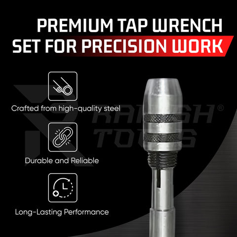 RAHISH TOOLS 3-Piece T-Handle Tap Wrench Set | Precise Jaws & Knurled Cap – Made in India