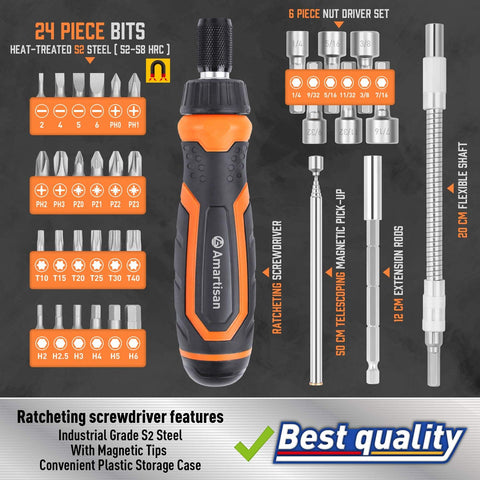 Amartisan 18-in-1 Screwdriver Set (Orange, 34-Piece Multi-bit Screwdriver Set)