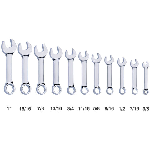 EFFICERE Premium Stubby Wrench Set, 11-Piece SAE, 3/8-1-Inch, Cr-V Steel, Mirror Polished Finish