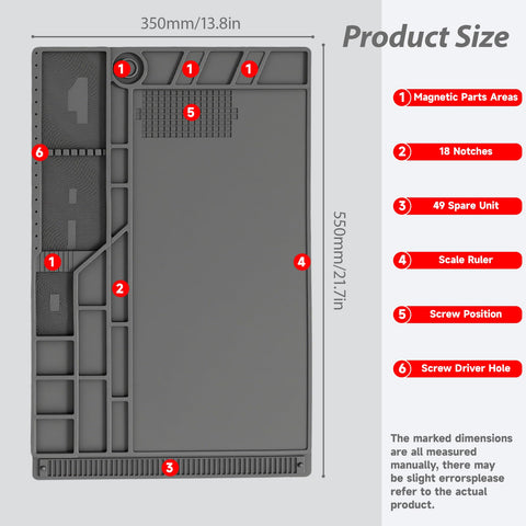 FLYQUEE Large Silicone Soldering Mat 21.6 x 13.8 in — Heat Resistant 932°F, Anti-Static Magnetic Workbench Pad