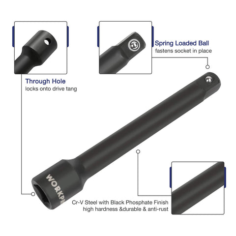 WORKPRO 55-Piece 1/2-Inch Drive Impact Socket Set with Extension Bars – Cr-V Steel