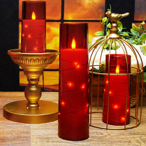 Kakoya Flameless LED Candles with Timer – 5-Piece Red Set