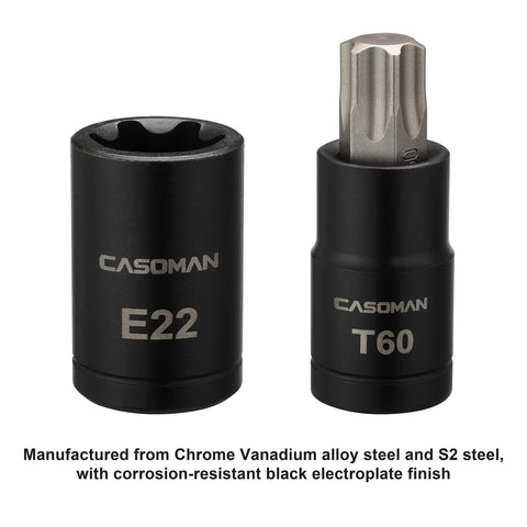 CASOMAN 25-Piece Torx Bit Socket Set with External Sockets and E-Torx (T8-T60, E4-E22)
