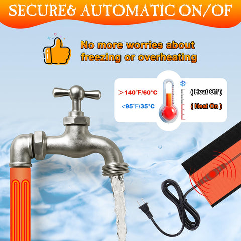 Aurelema 38.5-inch x 7-inch Water Pipe Heat Tape with Thermostat – Self-Regulating, 120V, 2 Pack (Orange)