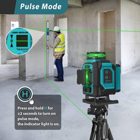 Takamine GM160 Pro 16-Line Green Laser Level | 4x360° Cross Lines, Pulse Mode, Remote